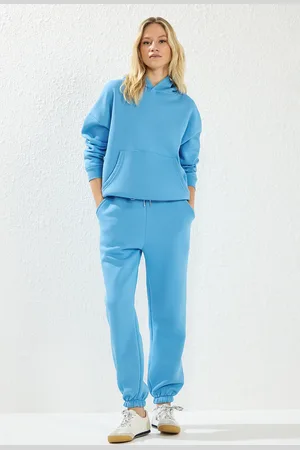 Trendyol Hellblaues, Dickes Fleece-kapuzen-oversize-strick-trainingsanzug-set für Damen - S