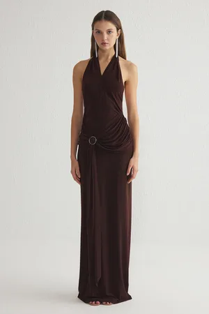 Trendyol Braunes, Detailliertes, Gestricktes, Langes, Stilvolles Abendkleid Für Die Nacht, Abschlusskleid für Damen - 42