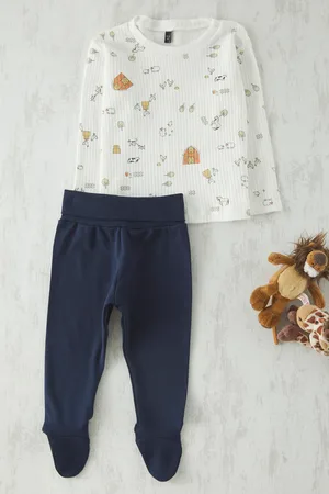 Trendyol 001 Unisex Baby 100 % Baumwolle Bedrucktes T-shirt Leggings Gestricktes Oberteil-unterteil-set Tkdss25au00104 für Herren - 3–6 Monate
