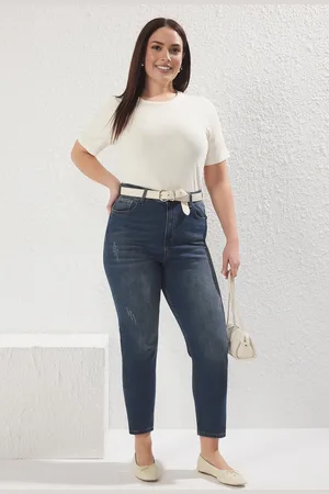 Trendyol Dunkelblaue, Mehr Unterstützende Röhrenjeans Mit Hoher Taille für Damen - 48