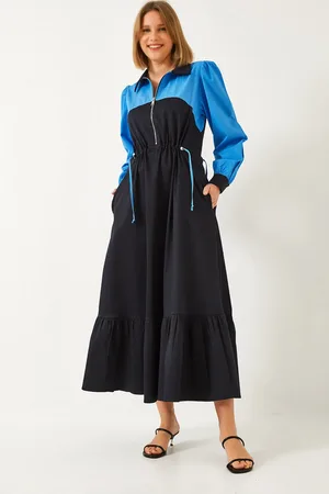 Bianco Lucci Babykragen, Elastische Taille, Langes, Ausgestelltes Kleid 8122 für Damen - S