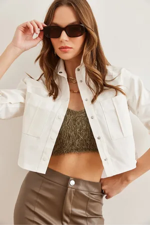 Olalook Weiße Crop-jacke In Lederoptik – Doppeltaschen, Ckt- 19000381 für Damen - M