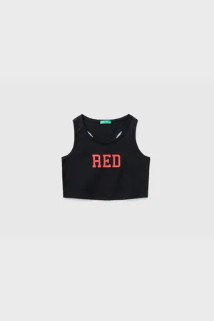 Benetton Schwarzes, Bedrucktes Kurzes Tanktop Für Mädchen für Damen - 6–7 Jahre