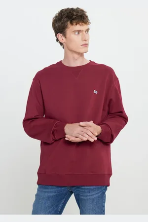 Lee Normale Passform, Normale Passform, 100 % Baumwolle, Rundhalsausschnitt, Sweatshirt Mit Fce-innenseite, Weinrotes Raster für Herren - M