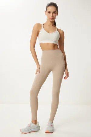 Happiness istanbul Cremefarbene Gestrickte Sportleggings Mit Hoher Taille für Damen - 40