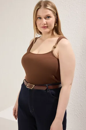Trendyol Braune Strickbluse In Übergröße Mit Accessoires für Damen - XL