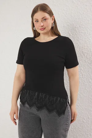 Trendyol Schwarzes, Körperbetontes Camisole-strickbluse In Übergröße Mit Spitze für Damen - 3XL