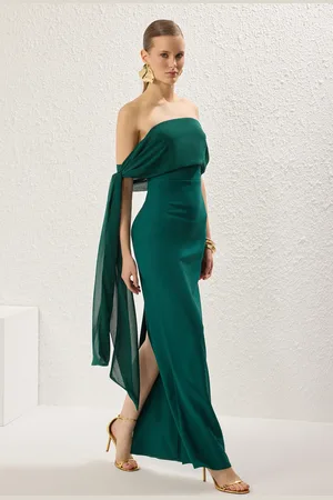 Trendyol Smaragdgrünes, Gerades, Gewebtes Finike-maxikleid Für Abend Und Heimkehr für Damen - 34