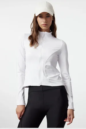 Trendyol Weiße, Körperbetonte Strick-sportjacke/sweatshirt Mit Reißverschluss Und Stehkragen für Damen - XS