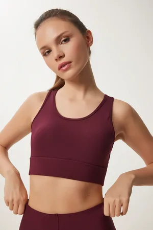 Happiness istanbul Burgunderfarbener Gestrickter Sport-bh – Stütze Und Shapewear, Rückendetails für Damen - 36