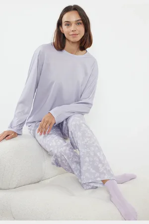 Trendyol Fliederfarbenes Pyjama-set Aus 100 % Baumwolle Mit Blumenmuster für Damen - XL