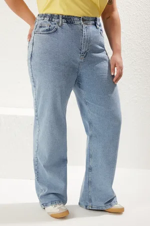 Trendyol Blaue, Bequeme Jeans Mit Hoher Taille Und Elastischem Bund In Übergröße Und Weitem Bein für Damen - 42