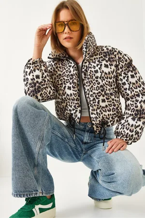 Bianco Lucci Pufferjacke Mit Leopardenmuster Und Elastischen Ärmeln Zum Binden An Der Taille 938150 für Damen - L