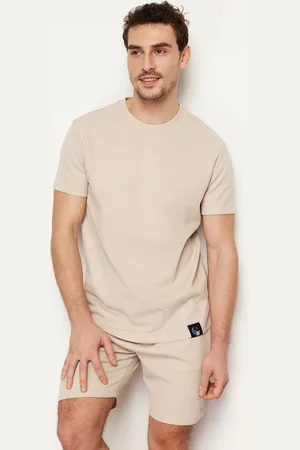 Trendyol Beigefarbenes Pyjama-set Mit Waffelstrick-shorts Und Normaler Passform für Herren - 2XL
