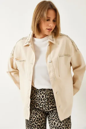Bianco Lucci Jacke Mit Ovalem Schnitt Und Steintaschendetail für Damen - L