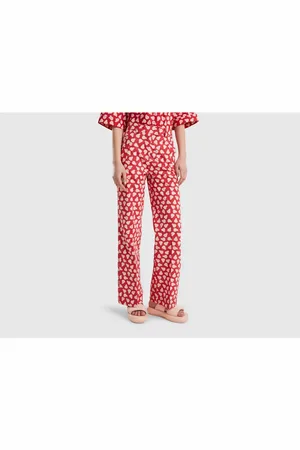 Benetton Rote Popeline-hose Mit Fruchtmuster für Damen - 42
