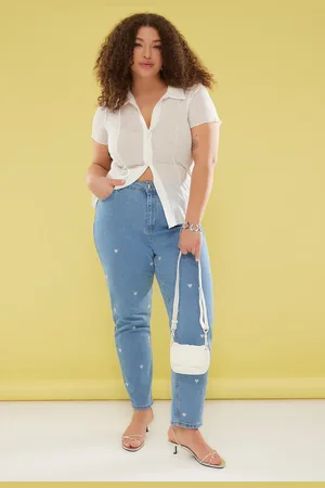 Trendyol Hellblaue, Dehnbare Röhrenjeans Mit Hoher Taille Und Herz-stickerei für Damen - 50