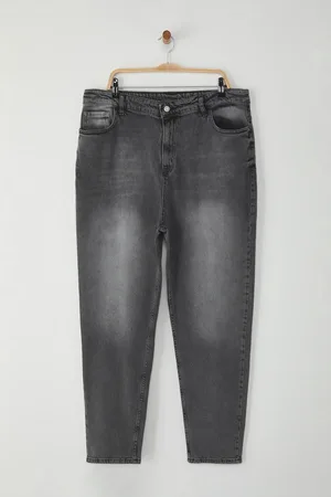 Trendyol Graue Jeans Mit Hoher Taille Und Übergröße – Comfort Distressed Washed Mom für Damen - 44