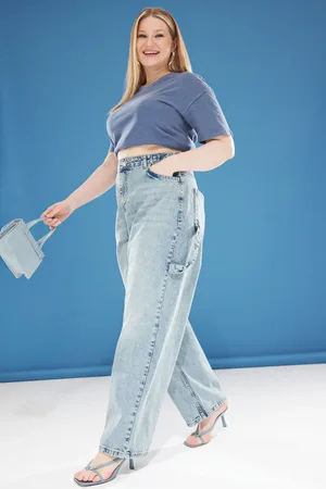 Trendyol Blaue Jeans Mit Hoher Taille Und Röhrenbeinen In Übergröße für Damen - 42