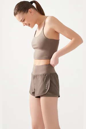 LOS OJOS Khakifarbene 2-lagen-sportshorts – Strumpfhose Mit Shorts für Damen - L
