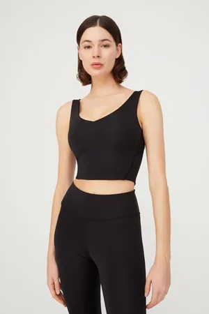 LOS OJOS Schwarzer, Leicht Unterstützter, Bedeckter Sport-bh Mit V-ausschnitt für Damen - XS
