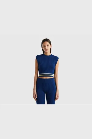 Benetton Indigoblaue, Gestreifte Slim Fit-weste Mit Rockspitze für Damen - L
