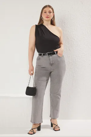 Trendyol Graue Trocley-jeans Mit Weitem Bein Und Hoher Taille, Bequem, Große Größe, Weites Bein, für Damen - 52
