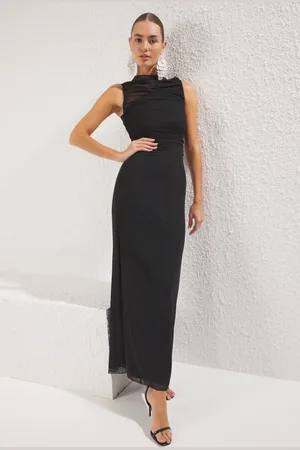 Trendyol Schwarzes, Körperbetontes, Gefüttertes, Gestricktes Abendkleid Aus Tüll für Damen - 38
