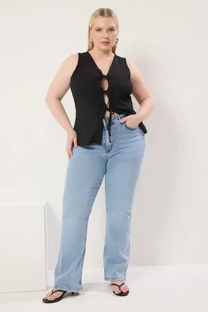 Trendyol Blaue, Bequeme Jeans Mit Ausgestelltem Bein Und Hoher Taille, für Damen - 46