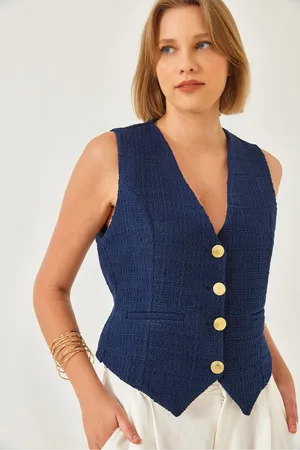 Bianco Lucci Tweedweste Mit Metallknopfdetail 60155 für Damen - 38