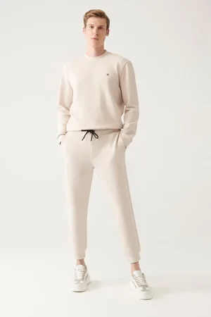 Avva Beigefarbene Jacquard-baumwoll-jogginghose Mit Schnürung Am Bund Und Elastischen Beinen A31y3450 für Herren - 2XL