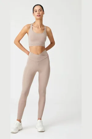 LOS OJOS Beigefarbener Strumpfhosen-umschlag Mit Überkreuzter Taille Und Detailliertem Ausschnitt für Damen - XS