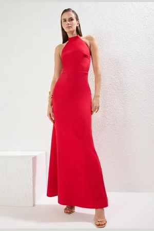 Trendyol Stilvolles Maxi-abendkleid Mit Rotem Fischschnitt Und Gewebtem Muster Für Den Abschlussball für Damen - 42