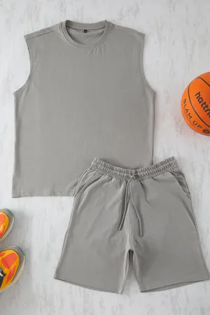 Trendyol Graues 2-teiliges, Übergroßes/breit Geschnittenes Sport-shorts-set Aus 100 % Baumwolle für Herren - M