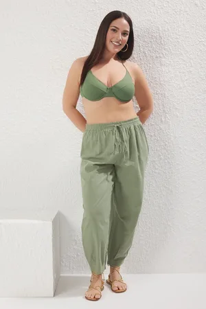 Trendyol Khakifarbene Plissee-karottenhose Mit Hoher Taille – Strandbekleidung In Übergröße für Damen - 42