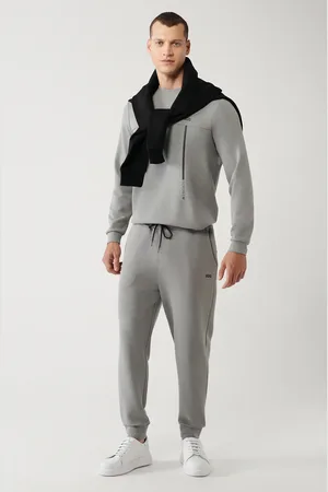 Avva Graue Soft-touch-jogginghose Mit Taillenschnürung Und Bedrucktem Bein A32y3431 für Herren - S