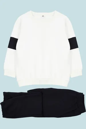 Trendyol Ecrufarbenes Baumwoll-sweatshirt- Und Jogginghose-set Für Jungen – Farbblock, für Herren - 4–5 Jahre