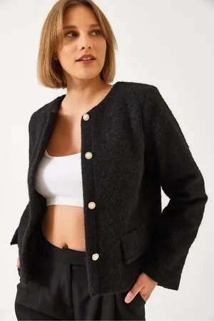 Bianco Lucci Kurze Jacke Mit Knopfdetails Aus Kariertem Kaschmir 8406 für Damen - L