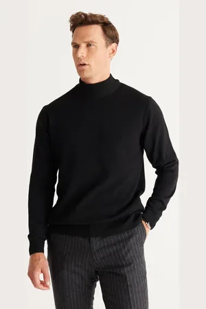 Altınyıldız Classics Schwarzer Pullover Aus Baumwollstrick – Halber Rollkragen, Standardpassform für Herren - L
