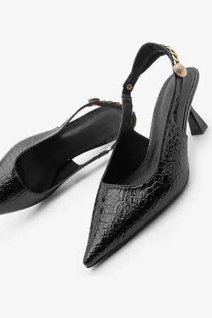Marjin Stiletto Spitze Zehe Gold Kette Detaillierte Slingback Schuhe Nigos Kroko - 39