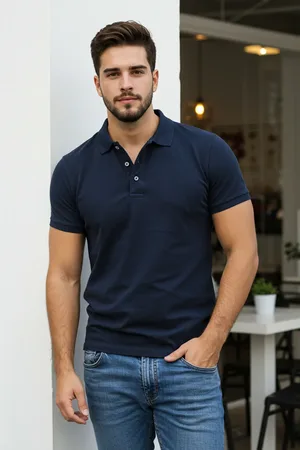 Trendyol Marineblaues Basic-t-shirt Aus 100 % Baumwolle Mit Kurzen Ärmeln Und Polokragen für Herren - S