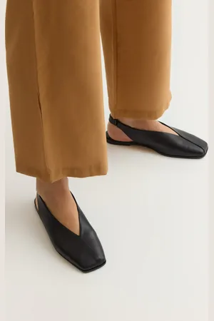 Trendyol Schwarze Ballerinas Aus Echtem Leder Mit Offenem Rücken Und Quadratischer Zehenpartie für Damen - 41