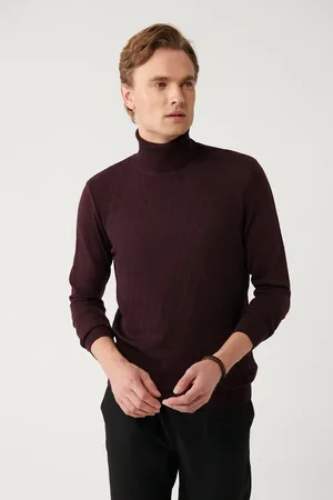Avva Burgunderfarbener Strickpullover Mit Rollkragenpullover Aus Baumwolle Mit Muster A32y5198 für Herren - XL
