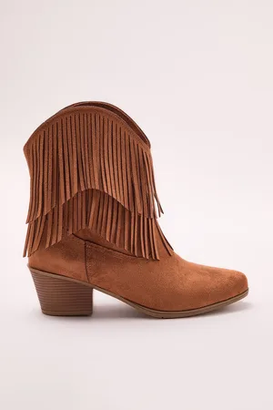 Trendyol Braune Wildleder-cowboy-stiefel Mit Blockabsatz Und Quasten für Damen - 38