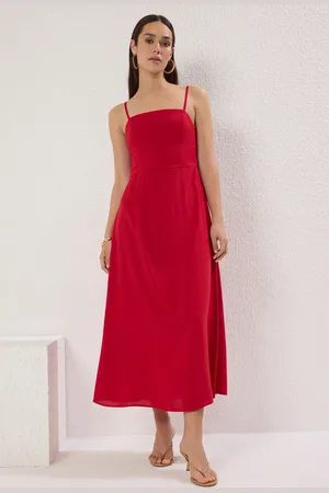 Trendyol Rotes, Gerades, Gerades Gips-maxi-webkleid für Damen - 34