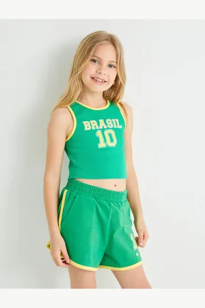 Koton Kurzes Tanktop Aus Baumwolle Mit Rundhalsausschnitt – Farbblock Mit Sport-motiv für Damen - 6–7 Jahre