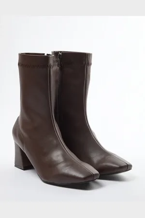 Trendyol Braune Stretch-stiefel Mit Reißverschluss Und Blockabsatz für Damen - 39