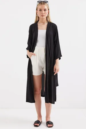 Bigdart Schwarzer Sommerkimono 5835 – Schlitzdetail für Damen - 42