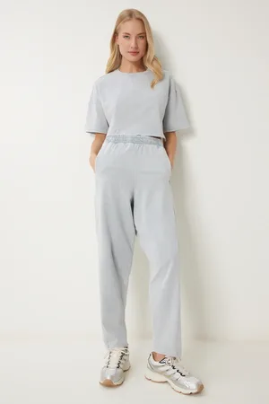 Happiness istanbul Graues Trainingsanzug-set Aus Gestrickter Baumwolle Mit Verblasstem Effekt für Damen - 36