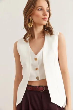 Olalook Premium-doppelweste Mit Weißem Knopf Und Detailliertem Doppelschicht-look Ylk- 19000058 für Damen - L